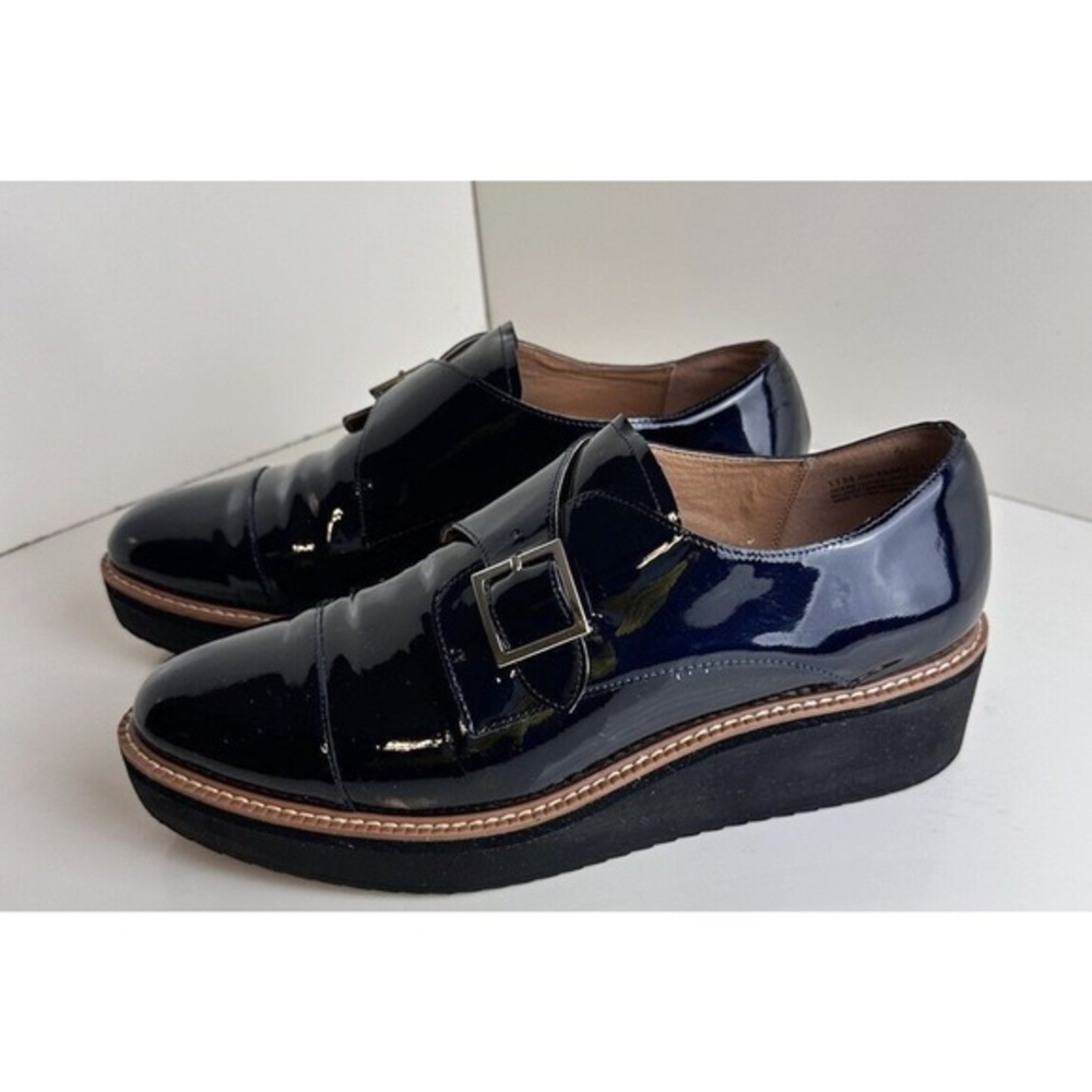 Halogen Haemma-Lea Navy Patent Leather Monk Strap Platform Loafers 11M 45-03‎ - Picture 7 of 15